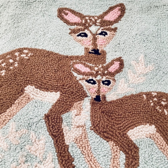 Hand Hooked Wool and Velvet Deer Bambi Decorative Rectangle Throw Pillow - Picture 2 of 3